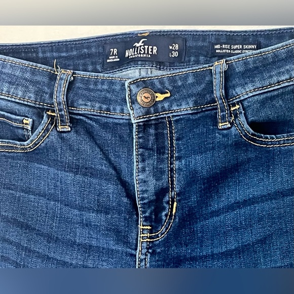 Hollister Dark Blue Mid-Rise Super Skinny Jeans Classic Stretch Women’s Size 7R - Picture 3 of 14